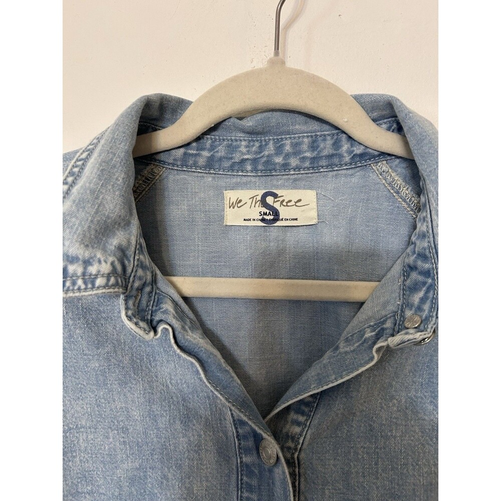 Free People Hannah Denim Mini Dress Sz Small Distressed Light Blue Denim - Picture 4 of 10